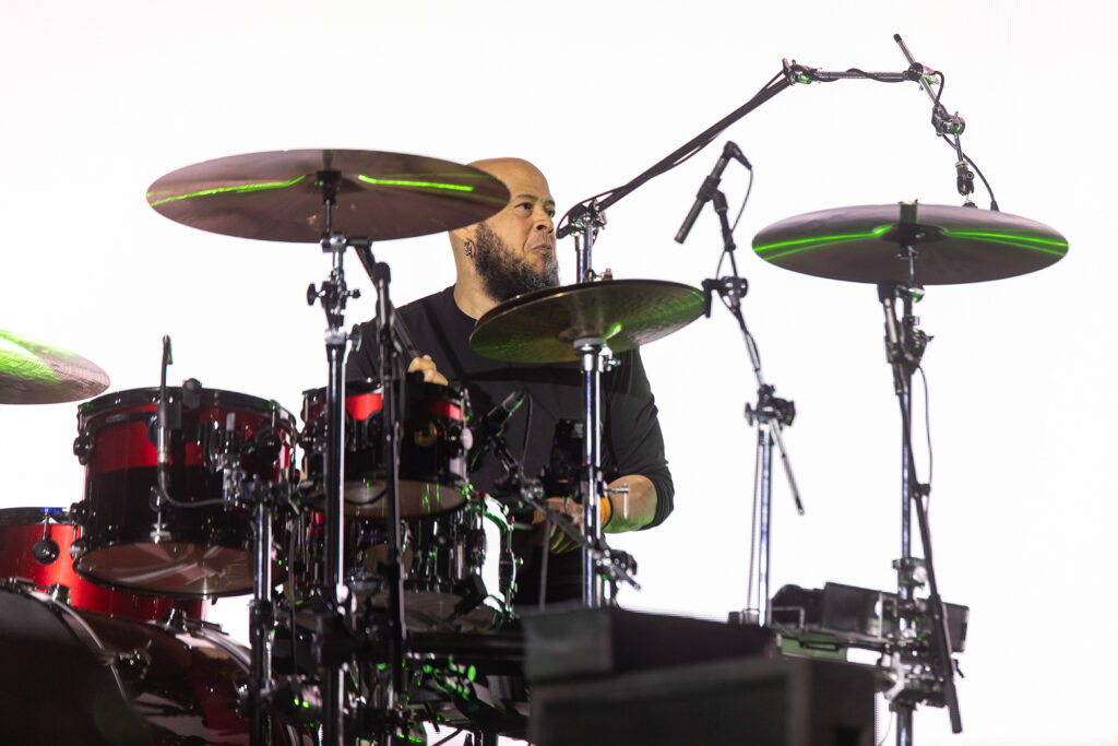 Abe Laboriel Jr. drumming for Pearl Jam at Ohana Festival 2026 - photo by Adam Lee